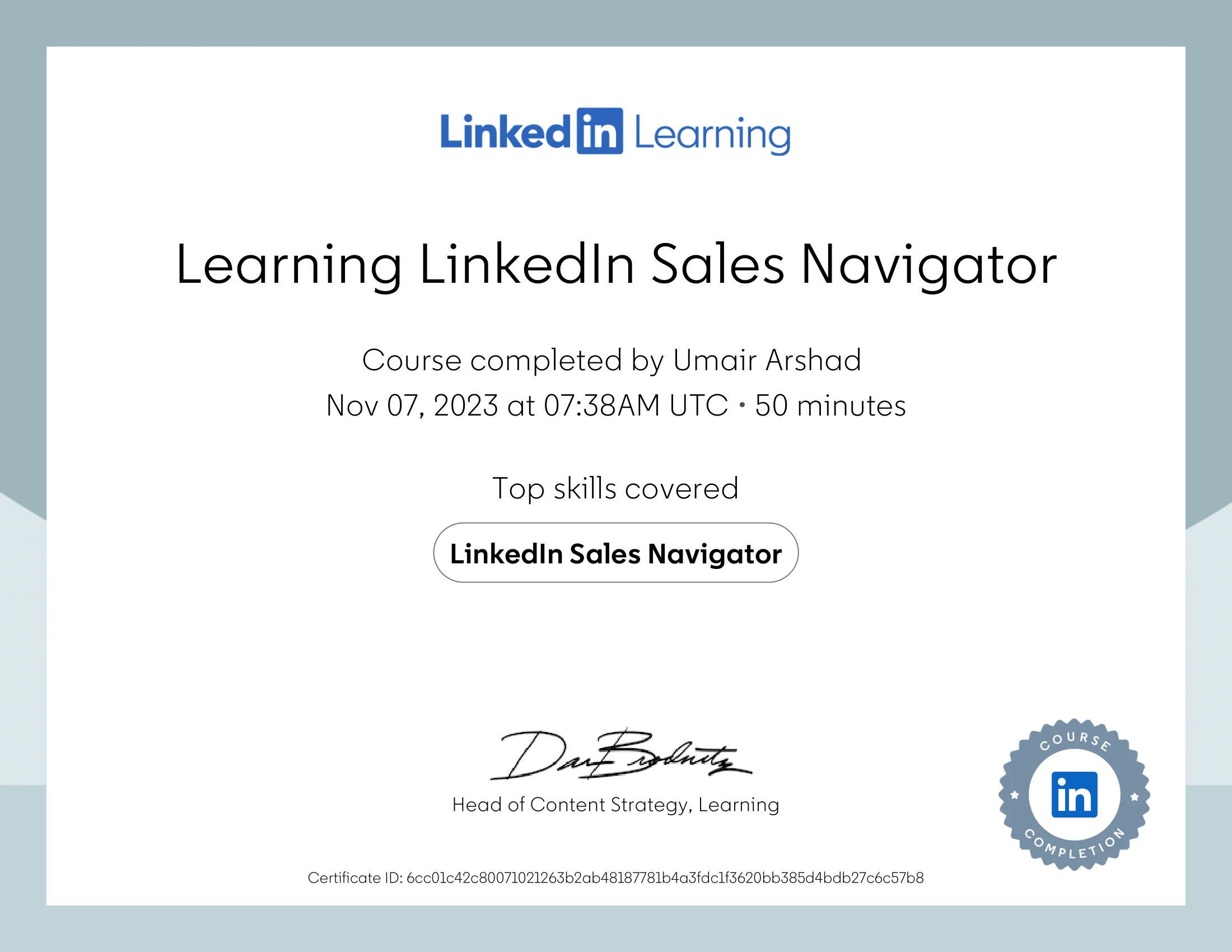 Certificate Of Completion_Learning LinkedIn Sales Navigator
